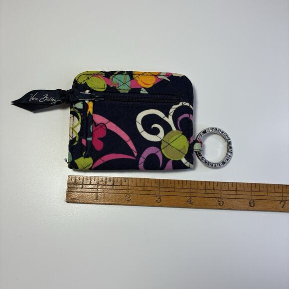 Vera Bradley Ribbons Snap ID Case Small Wallet Cotton Quilted Key Ring Excellent - Picture 2 of 3